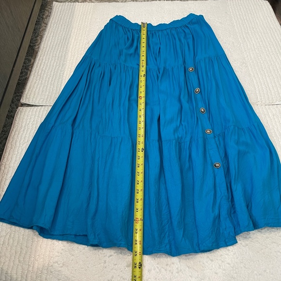 Crazy Cowgirl Maxi Skirt Womens M Blue Tiered Button Western Rodeo - Picture 8 of 9